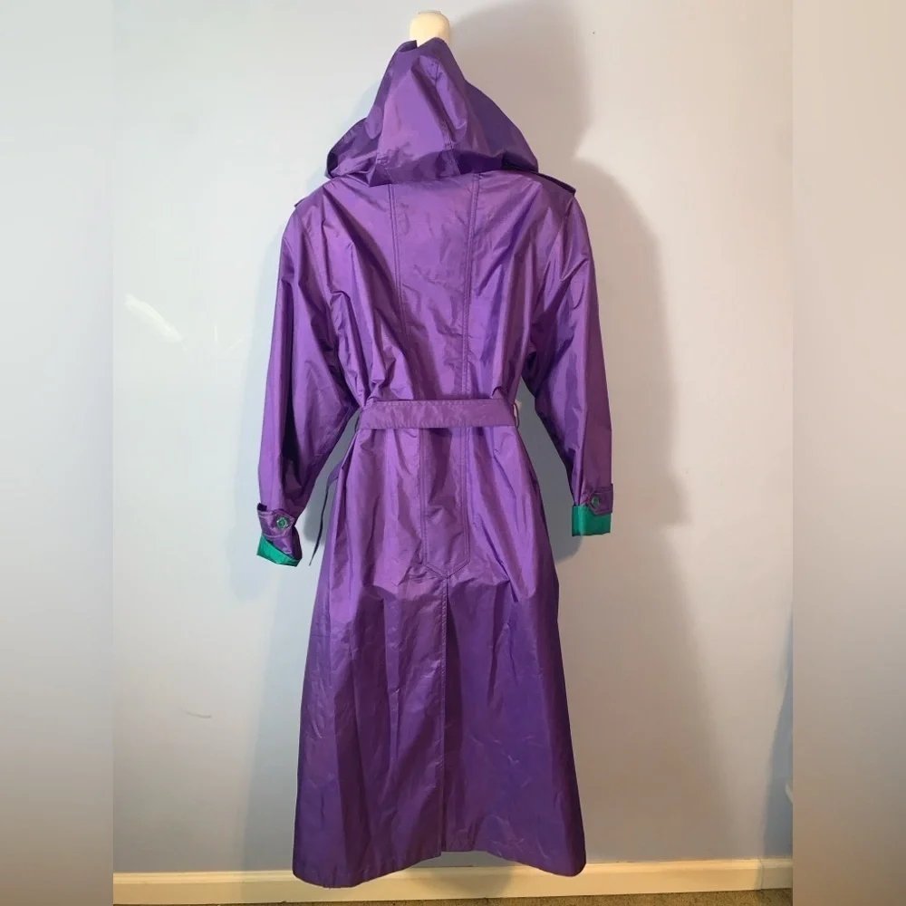 J. Gallery Purple and Teal long double breasted trench coat vintage 80’s size 12